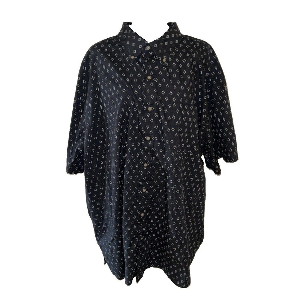 Harbor Bay DXL Men 3XL Shirt Short Sleeve Button Front Black Geometric Diamond